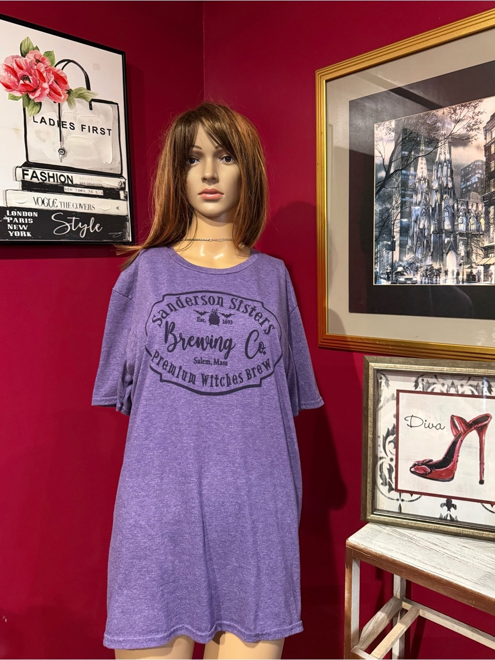Sanderson Sisters GUC Womens Sz L Anvil Purple Graphic Tee with Black Tag
